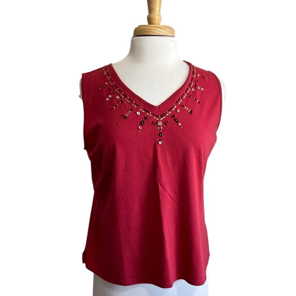 KORET Embroidered 2pc Set Jacket & Tank Top Red Stripe Cotton Blend S/L - Picture 6 of 7